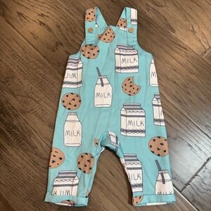 PatPat Baby Milk & Cookies Print Overalls Romper Jumpsuit 3-6 Months Cute‎